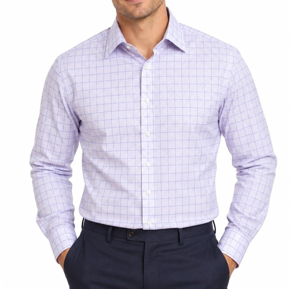 Charles Tyrwhitt Shirt Mens 17.5/34 Lavender Check Egyptian Cotton Classic Fit